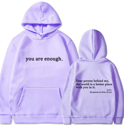 Fleece-lined Plain Letter Print Pocket Drawstring Print Hoodie