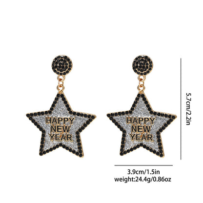 Happy New Year Earring For Women Glitter Rhinestone Star Dangle Earrings Holiday New Year Eve Earrings Festive Party Jewelry Gifts