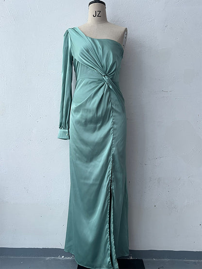 One-Shoulder Split Long Evening Dress