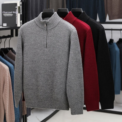 Thickened Men's Half-zip Stand-up Collar Pure Wool Knitted Pullover Warm Sweater