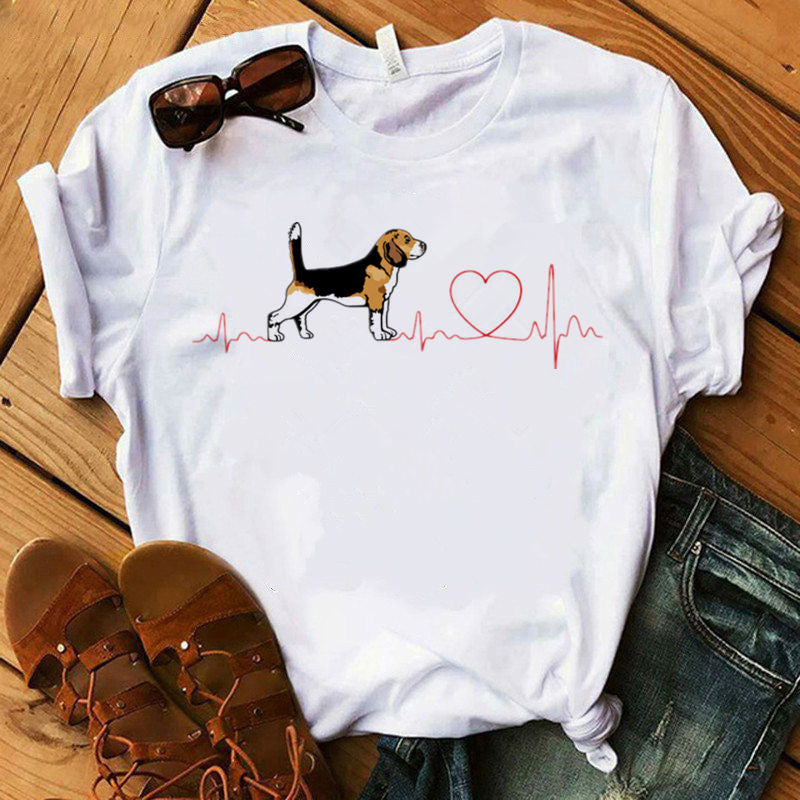 Women’s Summer Kawaii Dog Graphic T-Shirt – Cute Digital Print Casual Short-Sleeve Top