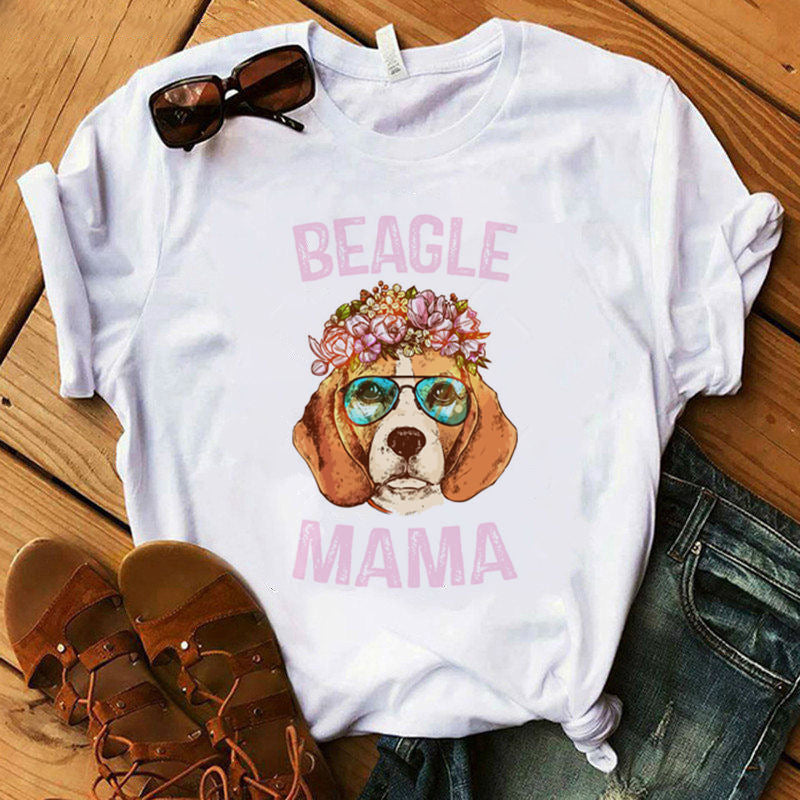 Women’s Summer Kawaii Dog Graphic T-Shirt – Cute Digital Print Casual Short-Sleeve Top