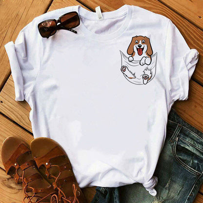 Women’s Summer Kawaii Dog Graphic T-Shirt – Cute Digital Print Casual Short-Sleeve Top