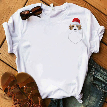 Women’s Summer Kawaii Dog Graphic T-Shirt – Cute Digital Print Casual Short-Sleeve Top