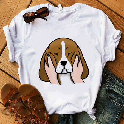Women’s Summer Kawaii Dog Graphic T-Shirt – Cute Digital Print Casual Short-Sleeve Top