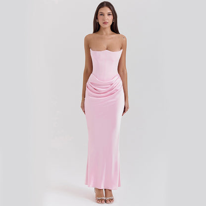 Slim Backless Tube Top Evening Dress