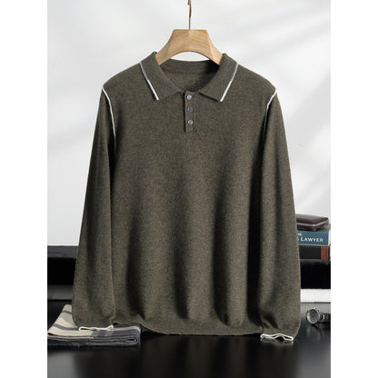 Men's Long Sleeve Polo Collar Casual Fashion Color Block Long Sleeve Knitted Sweater