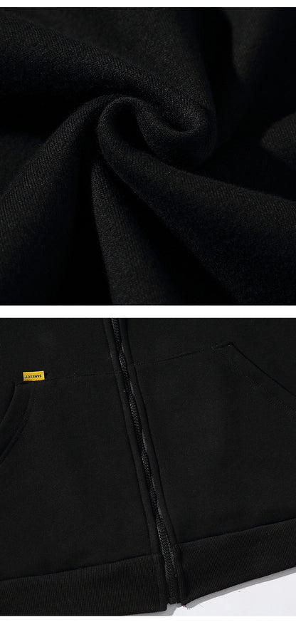 Alphabet-print Hooded Cardigan Sweater On White