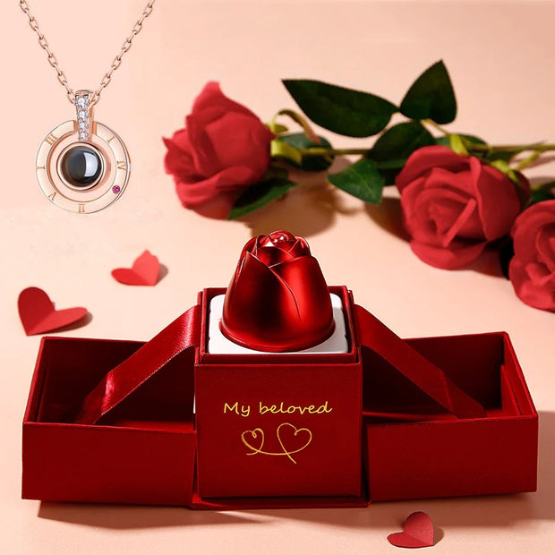 Metal Rose Necklace Gift Box – Romantic Jewelry for Her