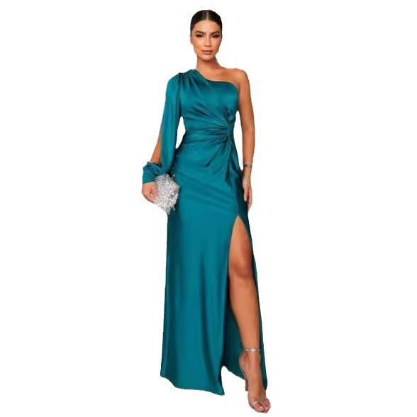 One-Shoulder Split Long Evening Dress