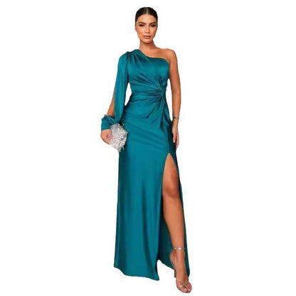One-Shoulder Split Long Evening Dress