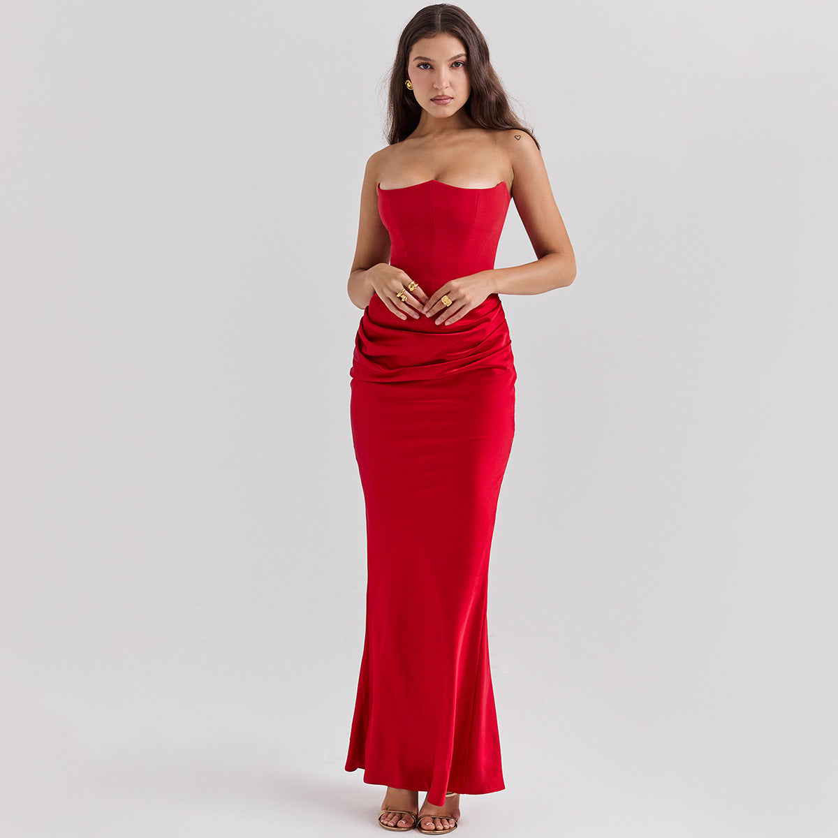 Slim Backless Tube Top Evening Dress