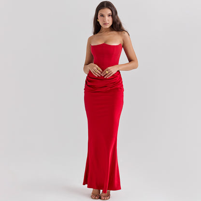 Slim Backless Tube Top Evening Dress