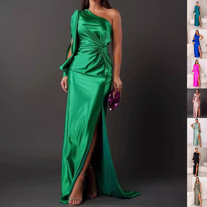 One-Shoulder Split Long Evening Dress