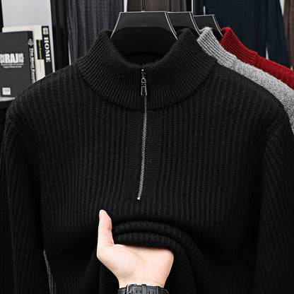 Thickened Men's Half-zip Stand-up Collar Pure Wool Knitted Pullover Warm Sweater