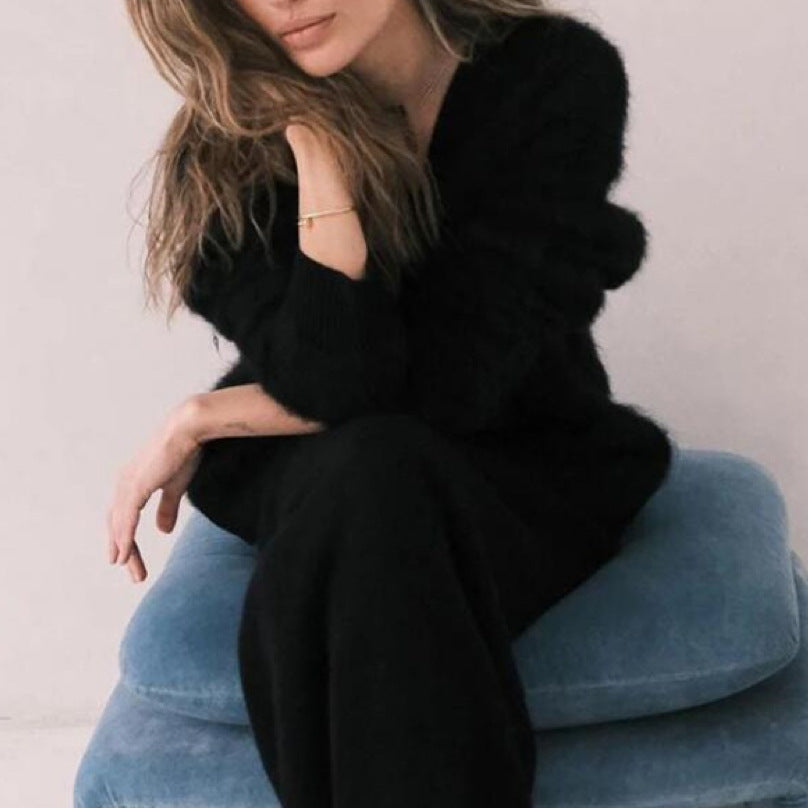 Loose V-Neck Knitted Button Cardigan