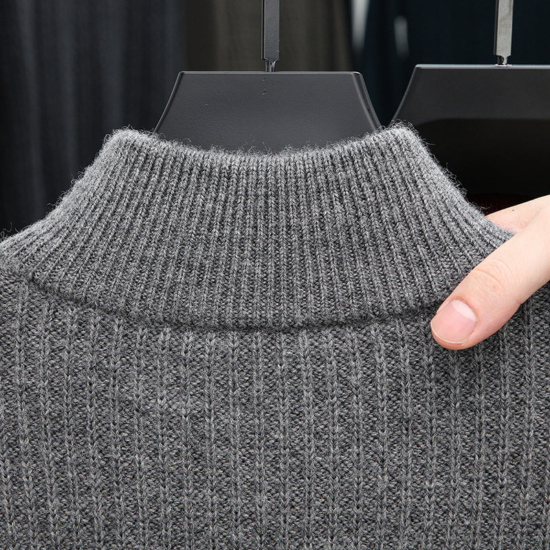 Thickened Men's Half-zip Stand-up Collar Pure Wool Knitted Pullover Warm Sweater