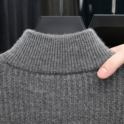 Thickened Men's Half-zip Stand-up Collar Pure Wool Knitted Pullover Warm Sweater