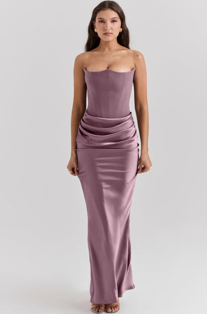 Slim Backless Tube Top Evening Dress