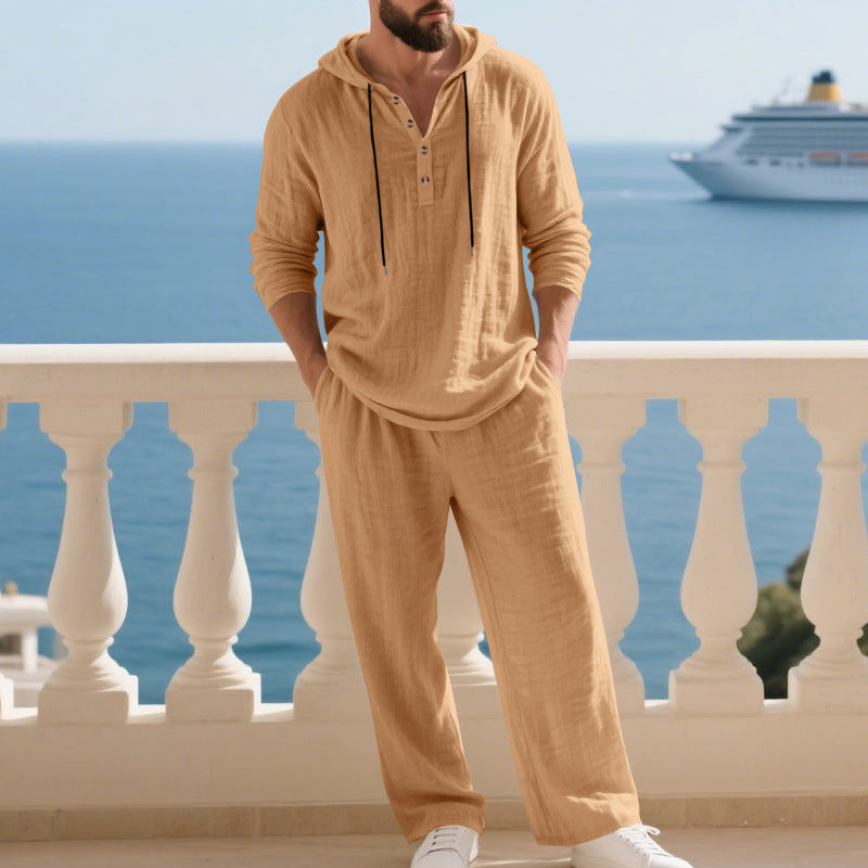 Men's Casual Home Wear Set Long Sleeve Pants With Hood