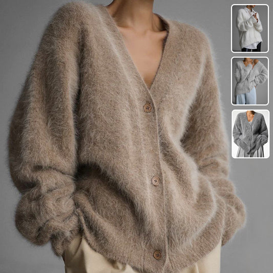 Loose V-Neck Knitted Button Cardigan