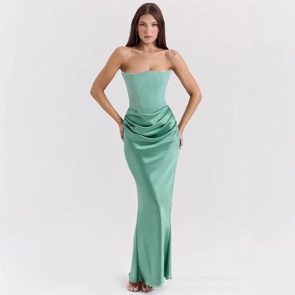 Slim Backless Tube Top Evening Dress
