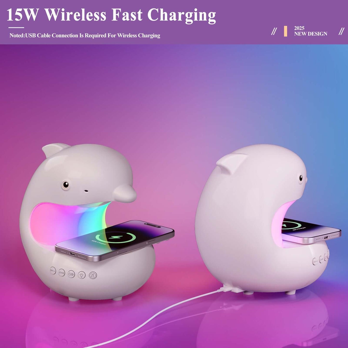 RGB Wireless Charging Night Lamp with Bluetooth Music Speaker