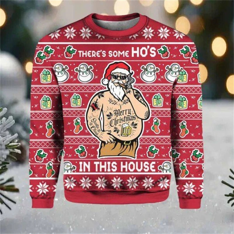 Ugly Christmas Sweater With Santa Graphic 3D Printed Hoodie Casual