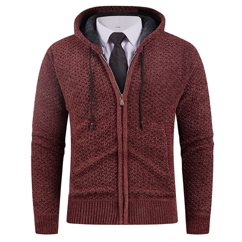 Men’s Hooded Fleece Knit Sweater with Pineapple Pin