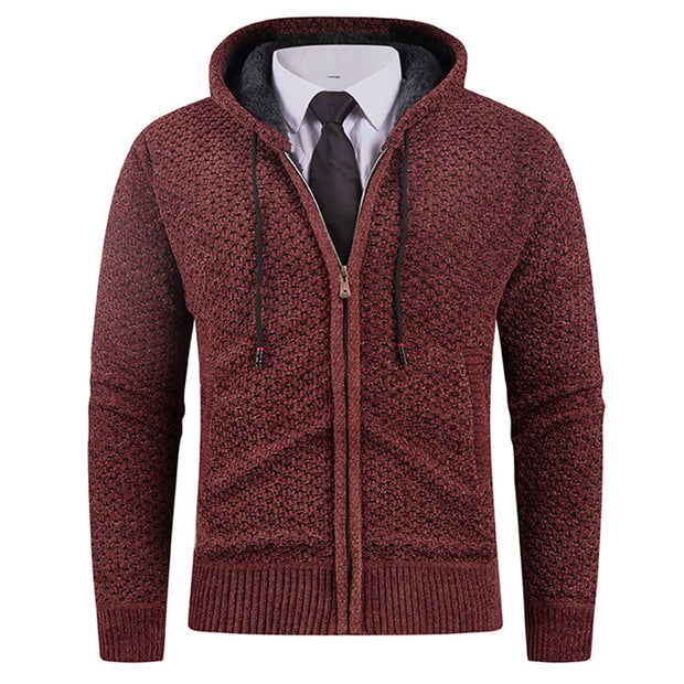 Men’s Hooded Fleece Knit Sweater with Pineapple Pin