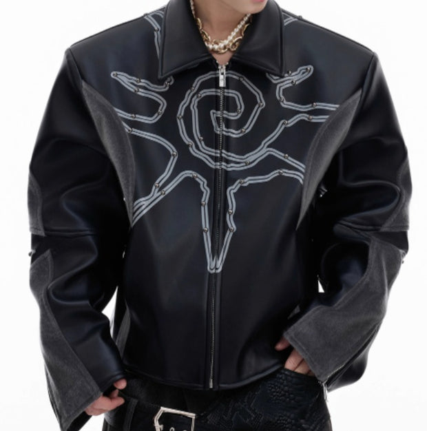 Men's Rivet Totem Leather Jacket – Deconstructed Stitch Style