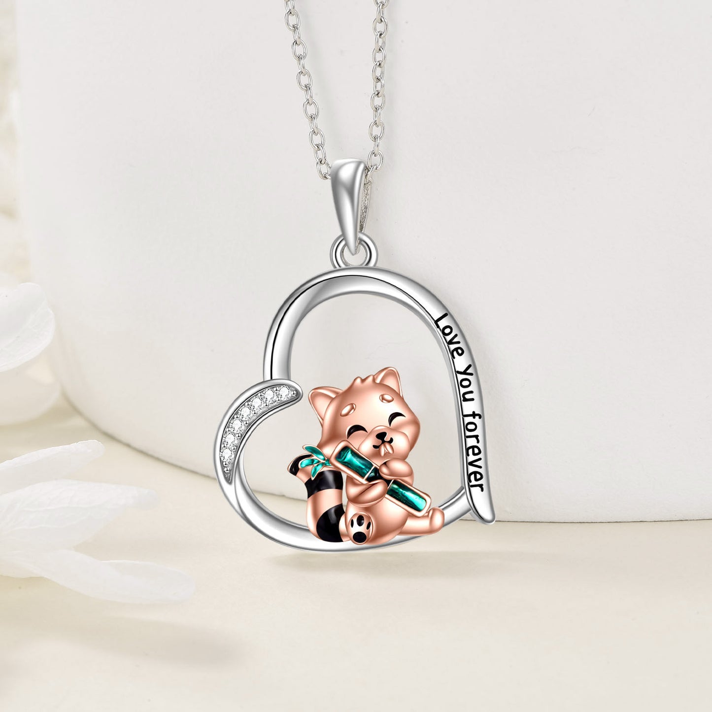 Sterling Silver Red Panda Necklace – Cute Bamboo Pendant Gift