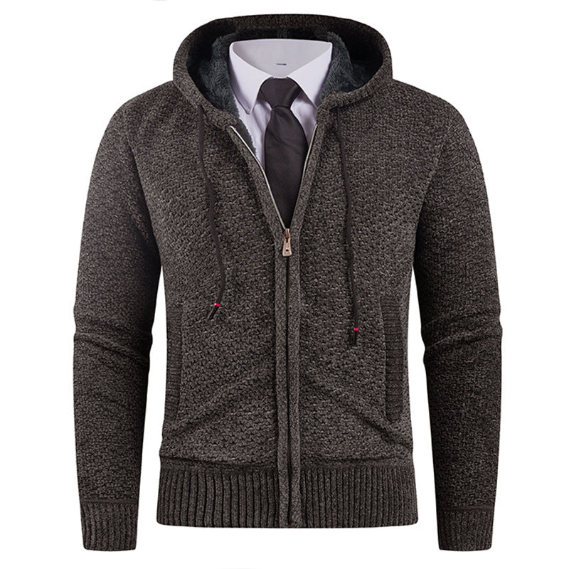 Men’s Hooded Fleece Knit Sweater with Pineapple Pin