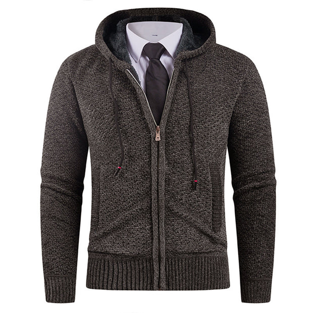 Men’s Hooded Fleece Knit Sweater with Pineapple Pin