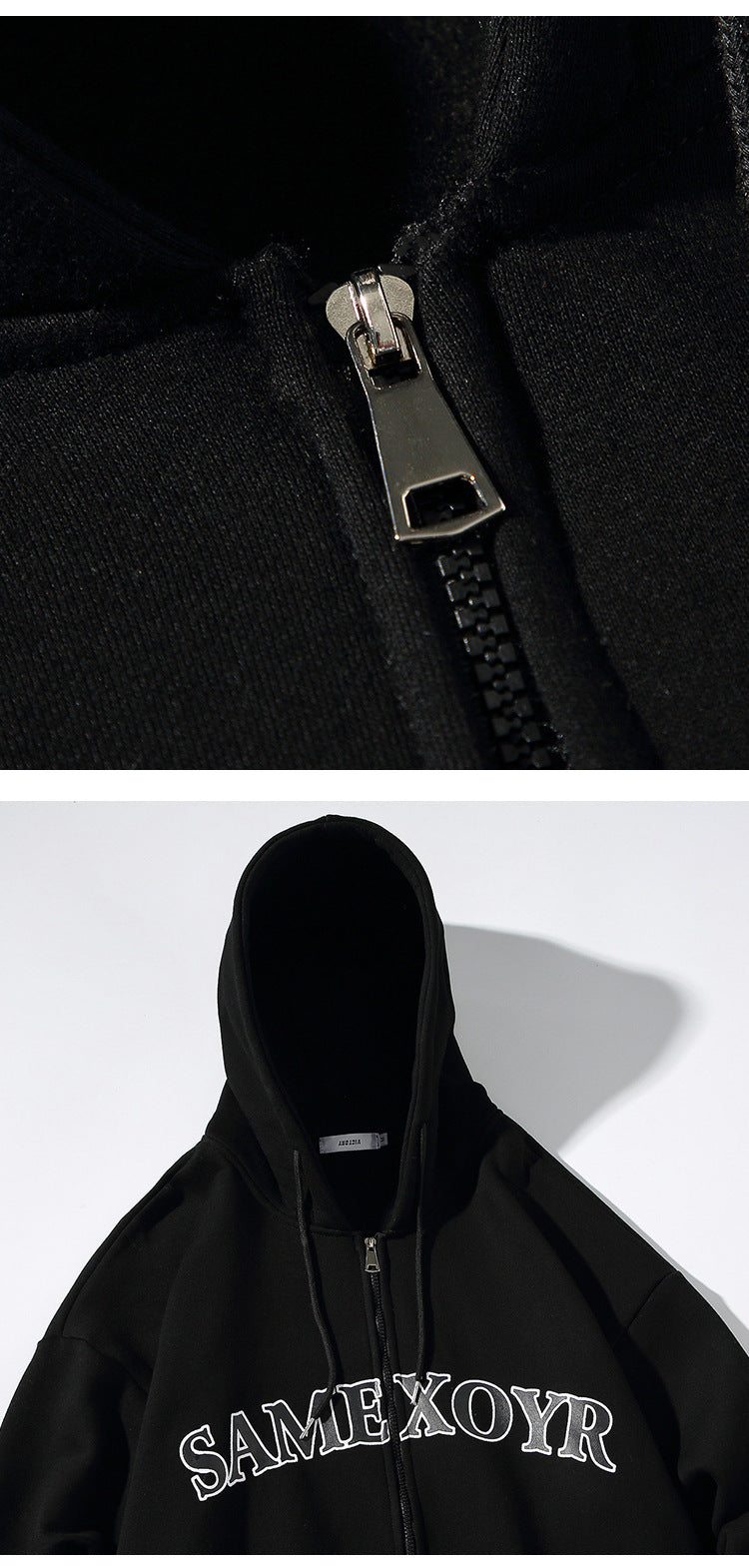 Alphabet-print Hooded Cardigan Sweater On White