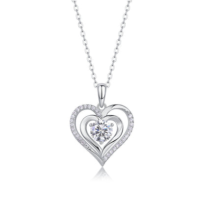 Heart-to-Heart Connection S925 Silver 1-Carat Moissanite Pendant