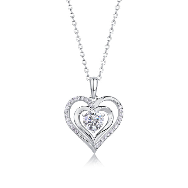 Heart-to-Heart Connection S925 Silver 1-Carat Moissanite Pendant