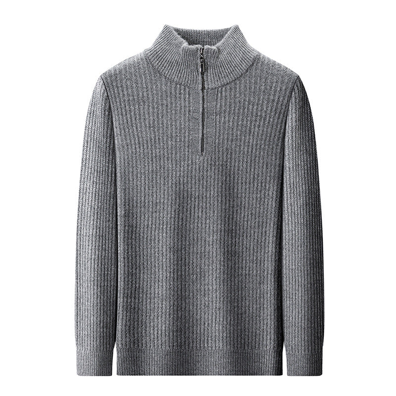 Thickened Men's Half-zip Stand-up Collar Pure Wool Knitted Pullover Warm Sweater