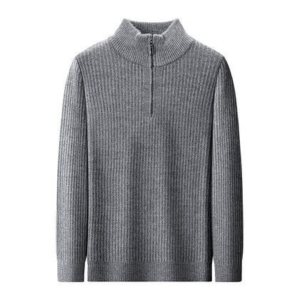 Thickened Men's Half-zip Stand-up Collar Pure Wool Knitted Pullover Warm Sweater