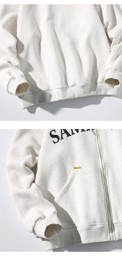 Alphabet-print Hooded Cardigan Sweater On White