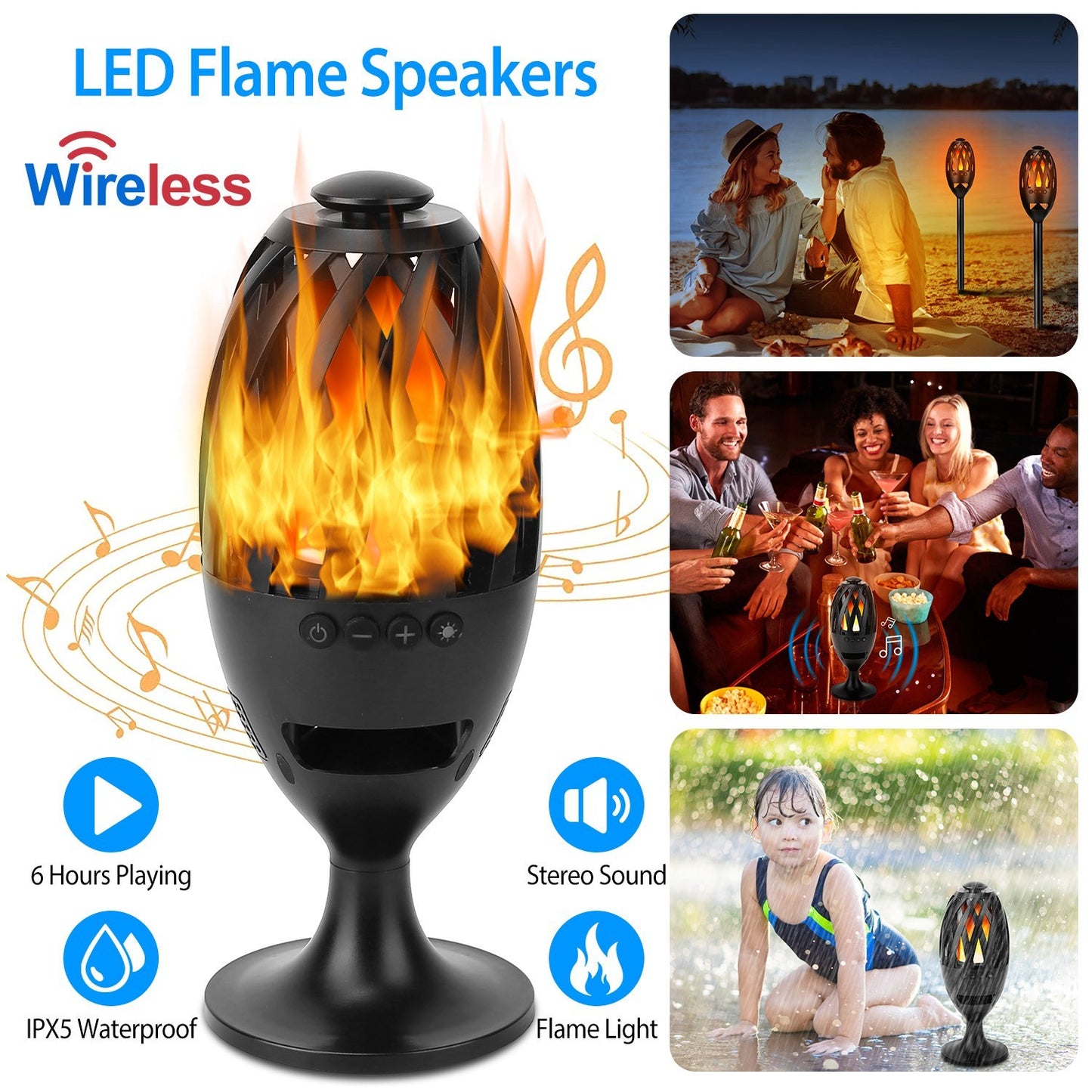 LED Flame Torch Speaker – Waterproof Outdoor Wireless Lantern