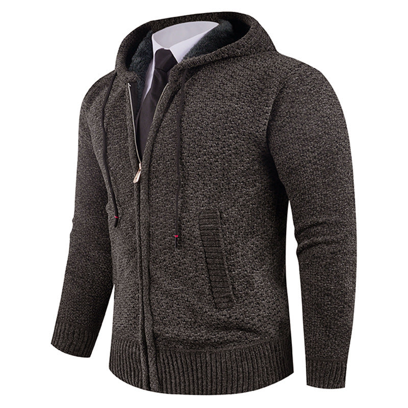 Men’s Hooded Fleece Knit Sweater with Pineapple Pin