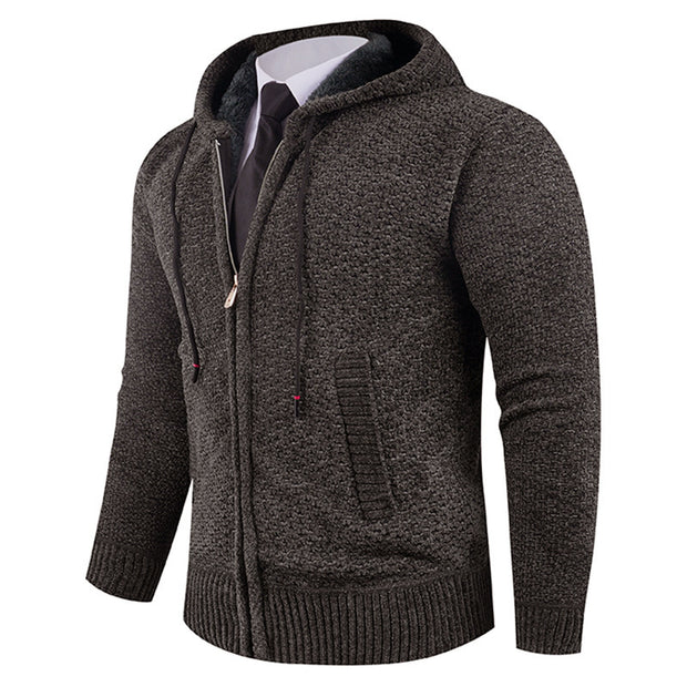 Men’s Hooded Fleece Knit Sweater with Pineapple Pin