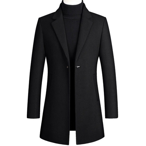 Korean Style Long Woolen Trench Coat With One Button