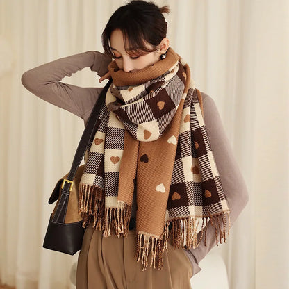 khaki Color Women’s Heart Pattern Winter Scarf Blanket Shawl