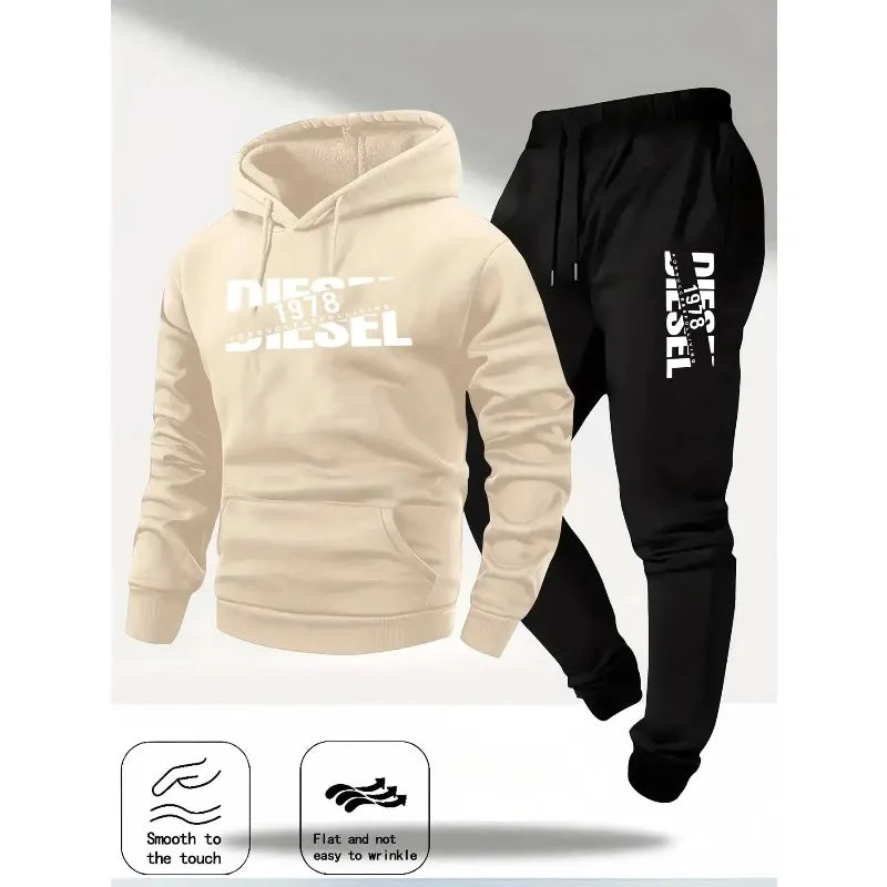 Men's Printed Hoodie Tracksuit Set With Jogger Pants