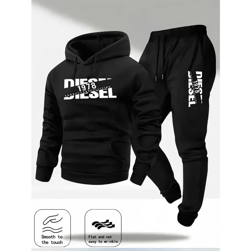 Men's Printed Hoodie Tracksuit Set With Jogger Pants
