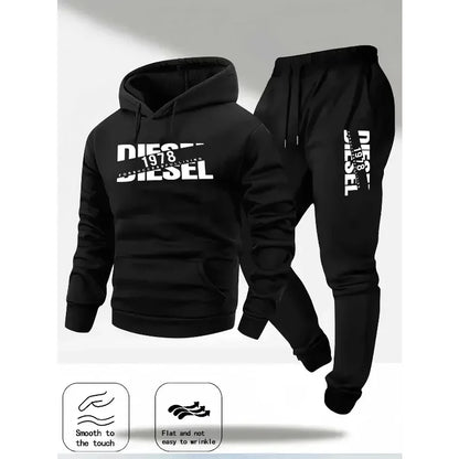 Men's Printed Hoodie Tracksuit Set With Jogger Pants