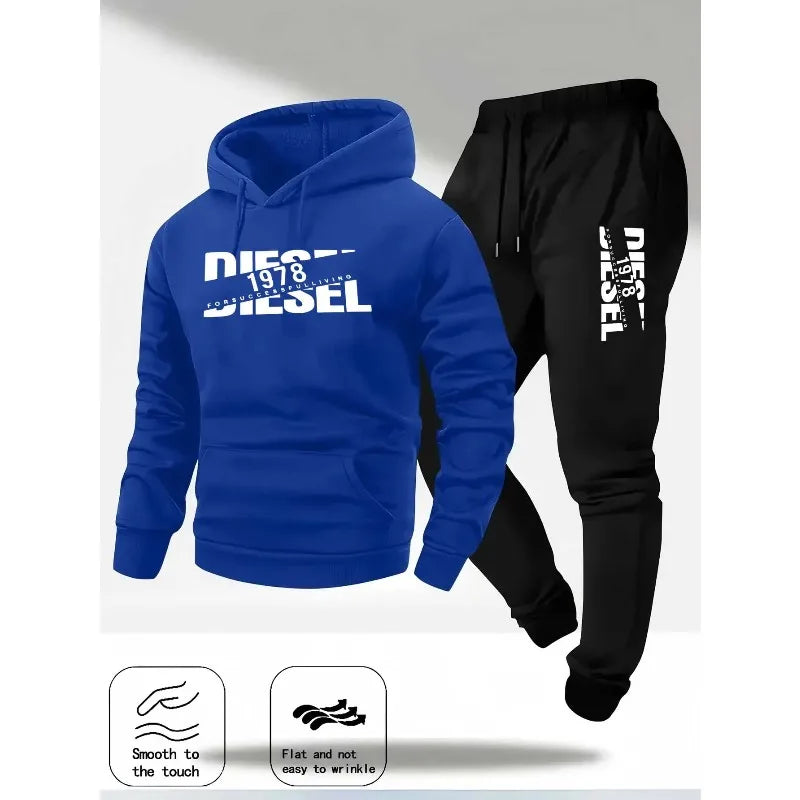 Men's Printed Hoodie Tracksuit Set With Jogger Pants