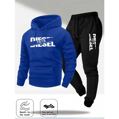 Men's Printed Hoodie Tracksuit Set With Jogger Pants